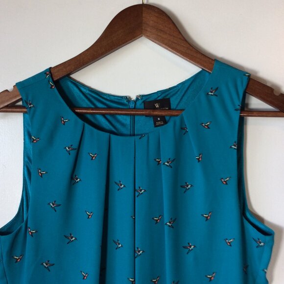 Worthington Sleeveless Dress Blue Background With Bird Print Size 6 - Picture 4 of 7